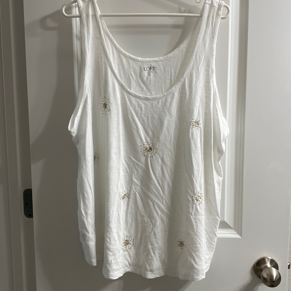 LOFT Outlet - White Tank Top with Silver Sequins - XL